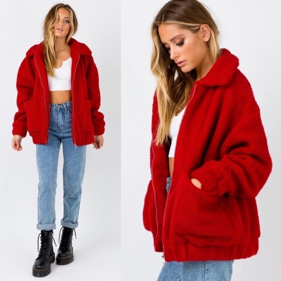 I.AM.GIA Jackets & Blazers - I.Am.Gia Pixie Pile Fleece Coat Red XS